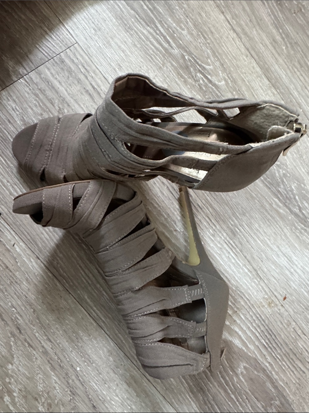 BCBGeneration Brown Multi-Strap Peep-Toe Heels - Picture 2 of 6
